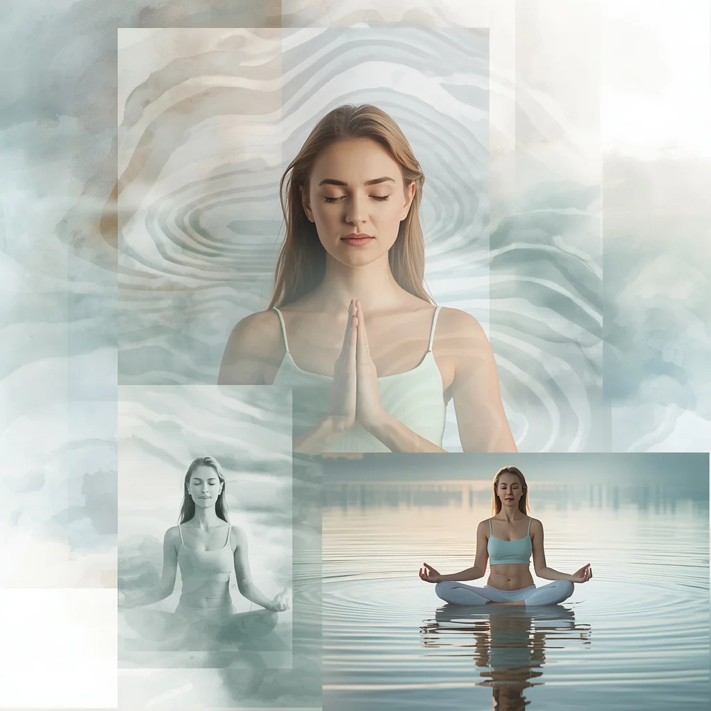 Abstract Water Color Ripple Collage: Calm Female Meditator | Prompt for gemini ai girl model instagram — AI image prompt