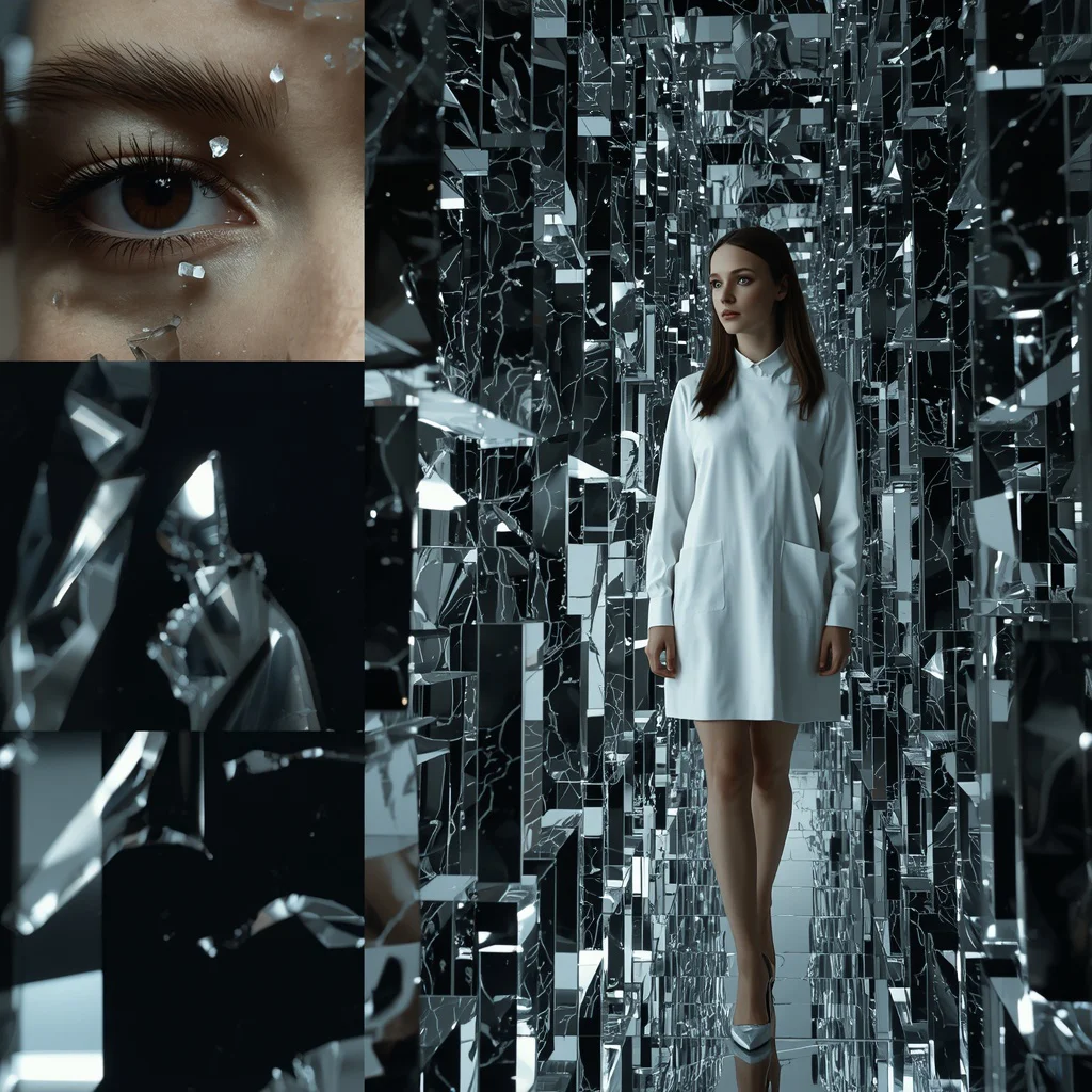 Beautiful Girl Mirror Shard Labyrinth Infinite Reflections Surreal | prompt seen girl lehenga — AI image prompt