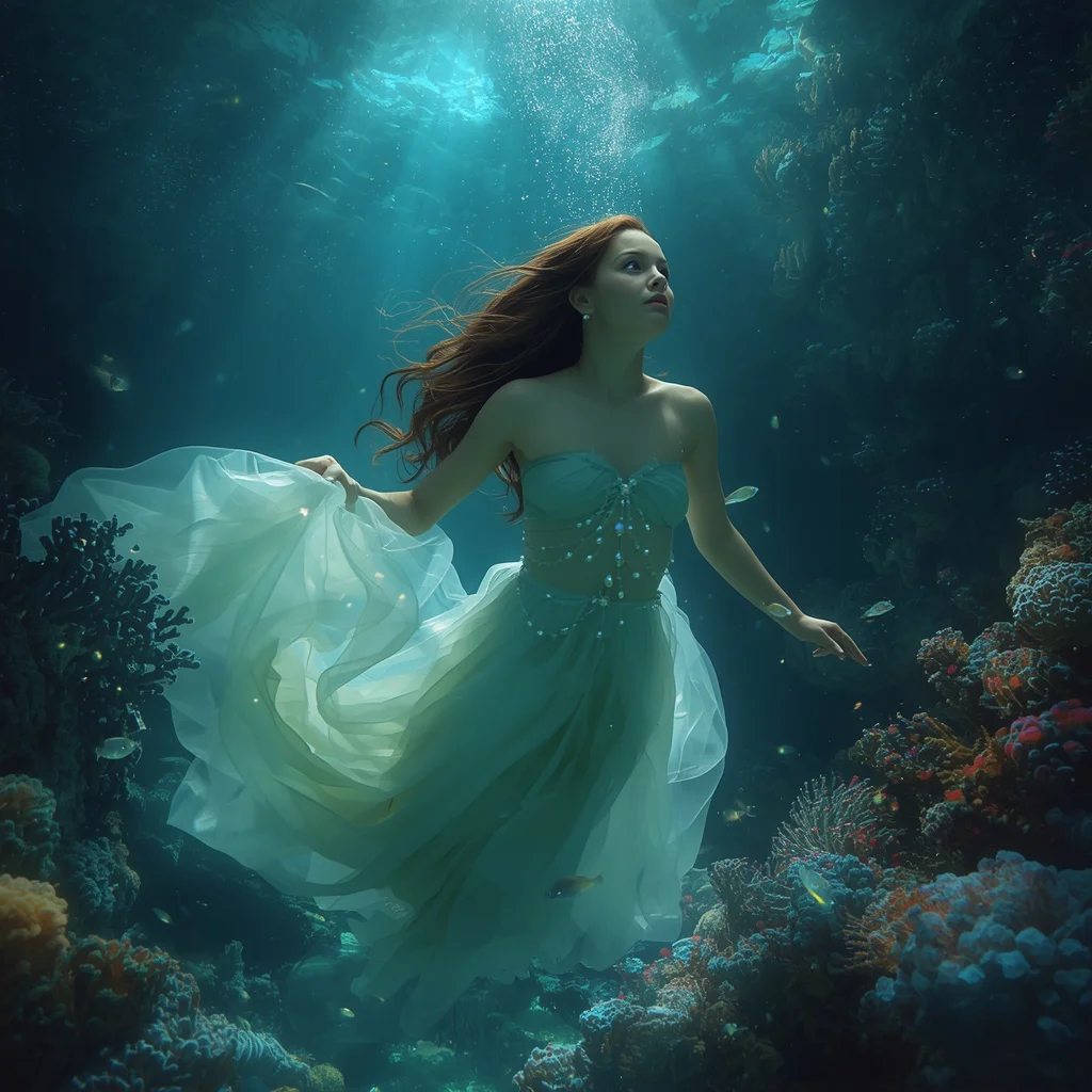Beautiful Girl Underwater Coral Garden Ethereal Mermaid | prompt for look for girl instagram — AI image prompt