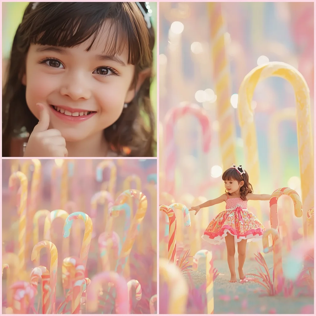 Cute Girl in a Magical Forest of Giant Glowing Candy Canes Whimsical | new instagram trend prompt for girl — AI image prompt