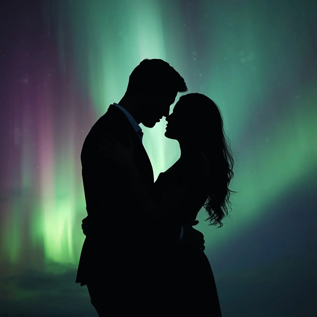 Romantic Couple Abstract Aurora Borealis Embrace | Mystical Northern Lights Connection | Romantic couple AI prompt copy and paste — AI image prompt