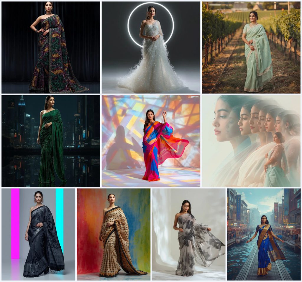 Top 10 AI Prompt Text Generator for Saree Storytelling | New instagram trend prompt for girl saree look in english — AI image prompt
