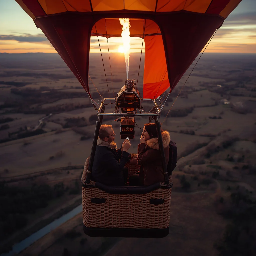A Romantic Couple's Hot Air Balloon Proposal at Sunrise — AI image prompt