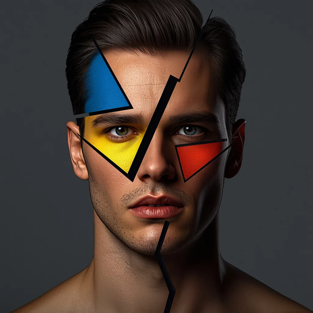 Abstract Art Male Portrait with Fragmented Expressions and Colors — AI image prompt