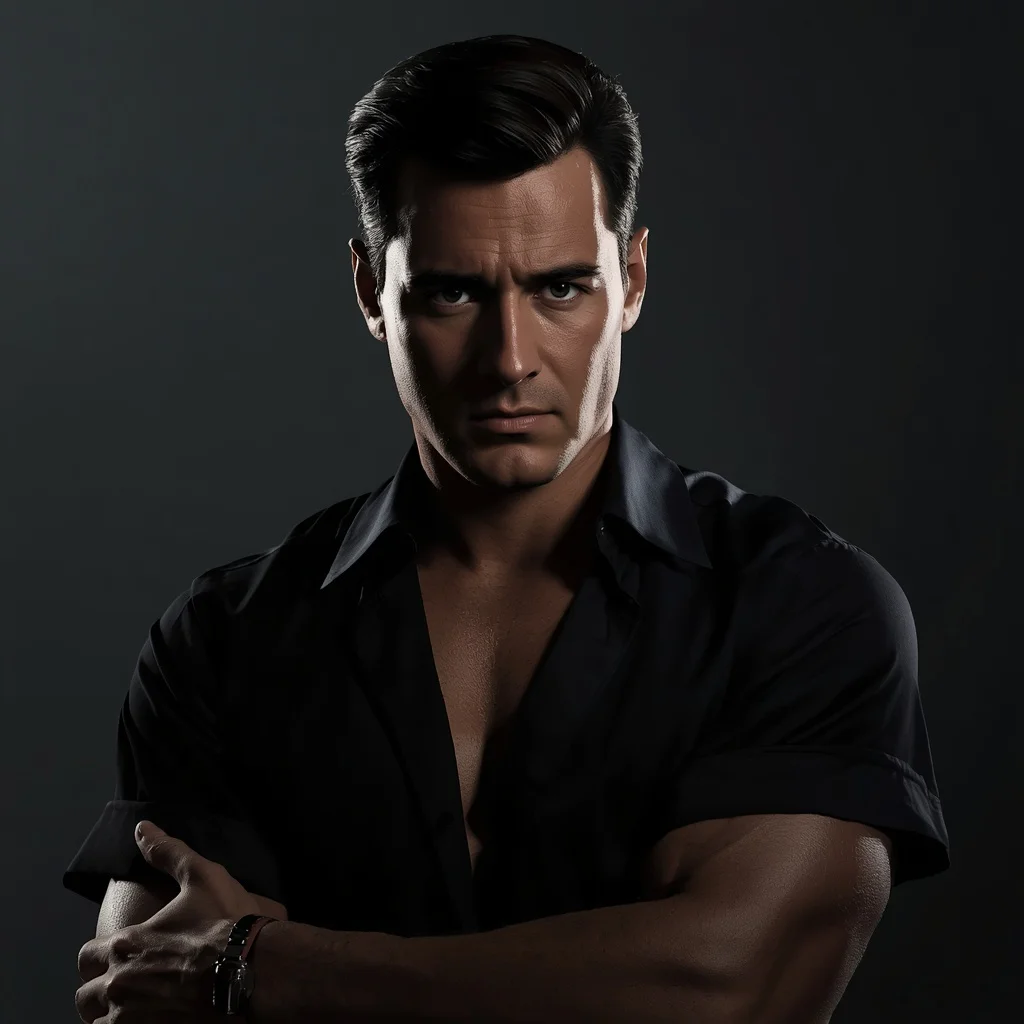 Intense Male Portrait with Sculptural Light and Shadow Play — AI image prompt