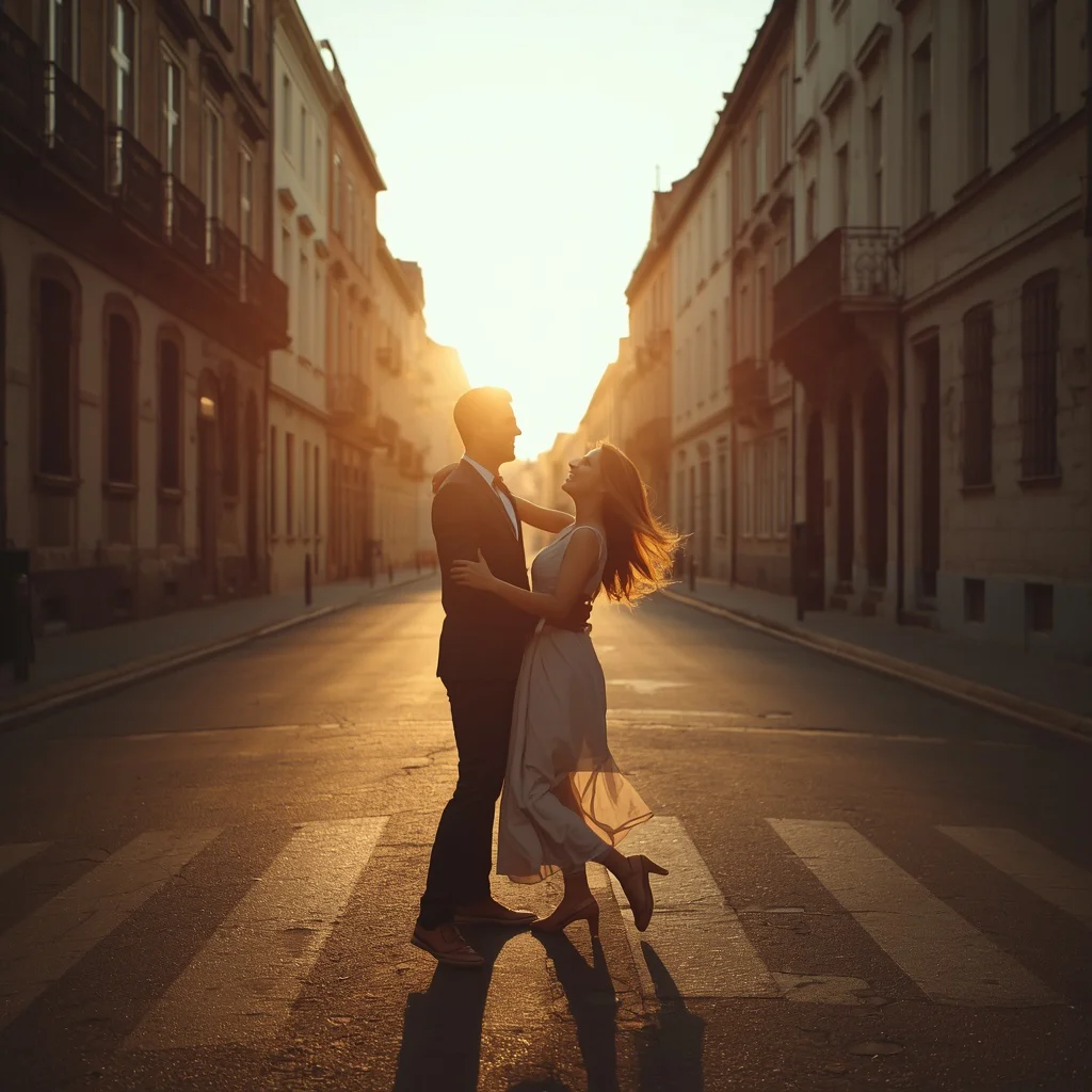 Romantic Couple Dancing in an Empty Street at Golden Hour — AI image prompt