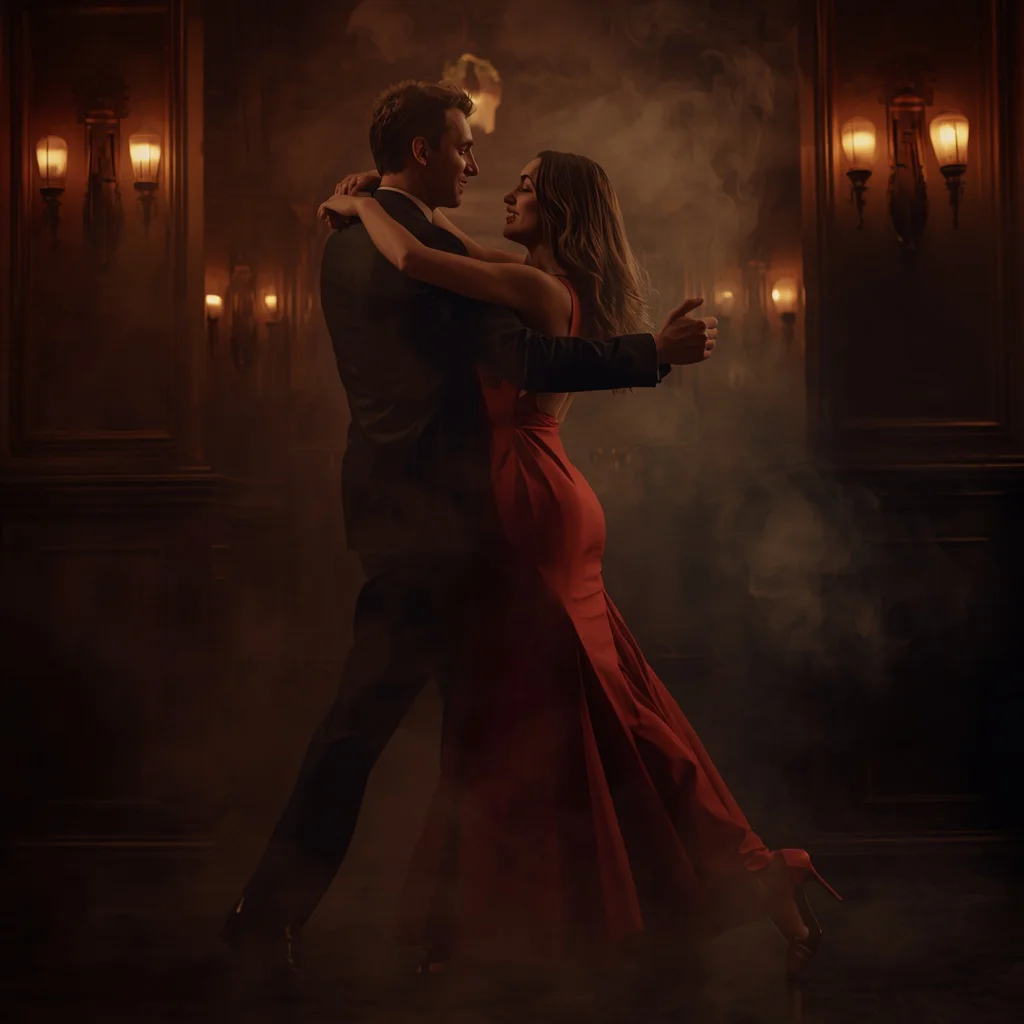 Romantic Couple Dancing Tango in a Dimly Lit Speakeasy — AI image prompt