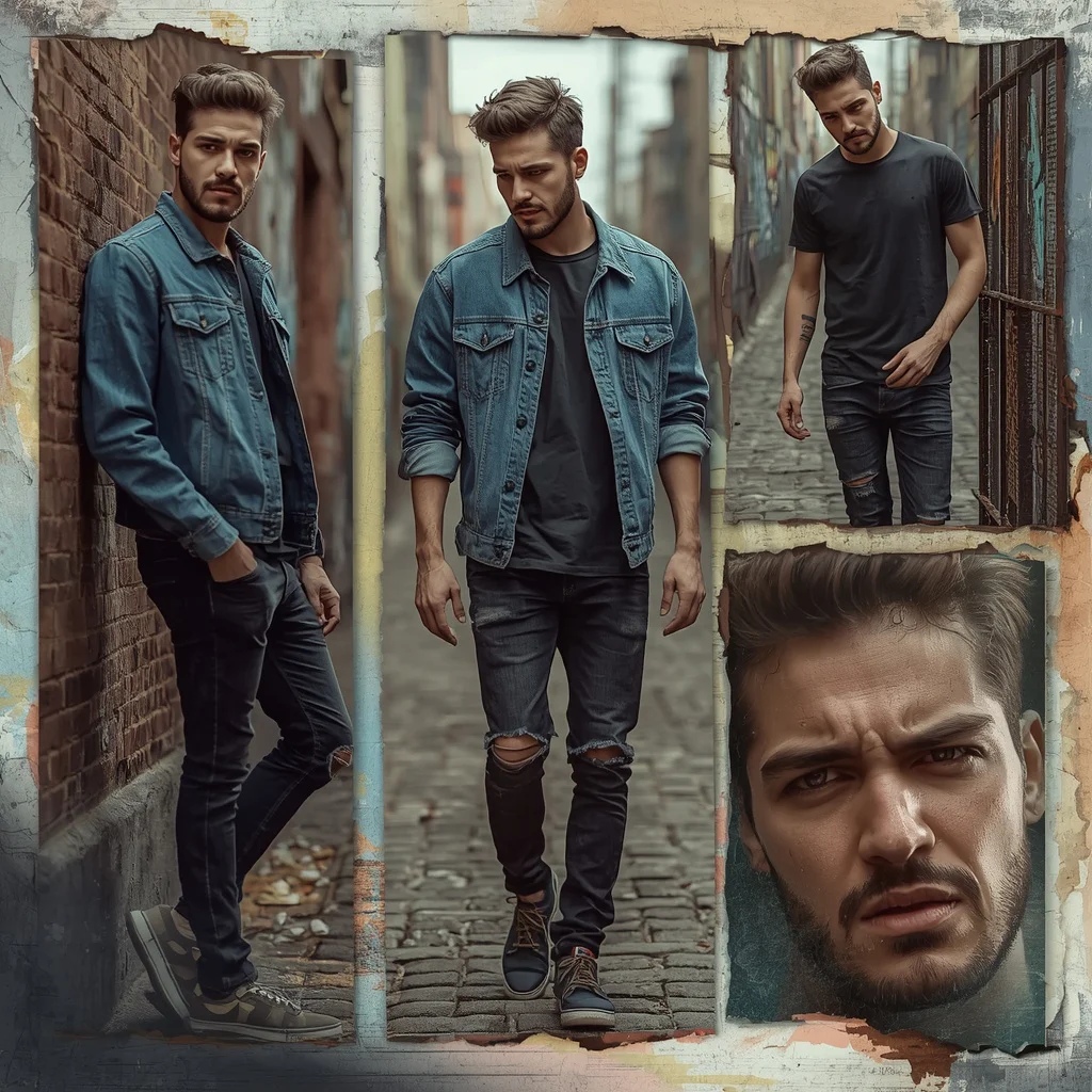 Urban Grunge Male Collage with Graffiti Background Elements — AI image prompt